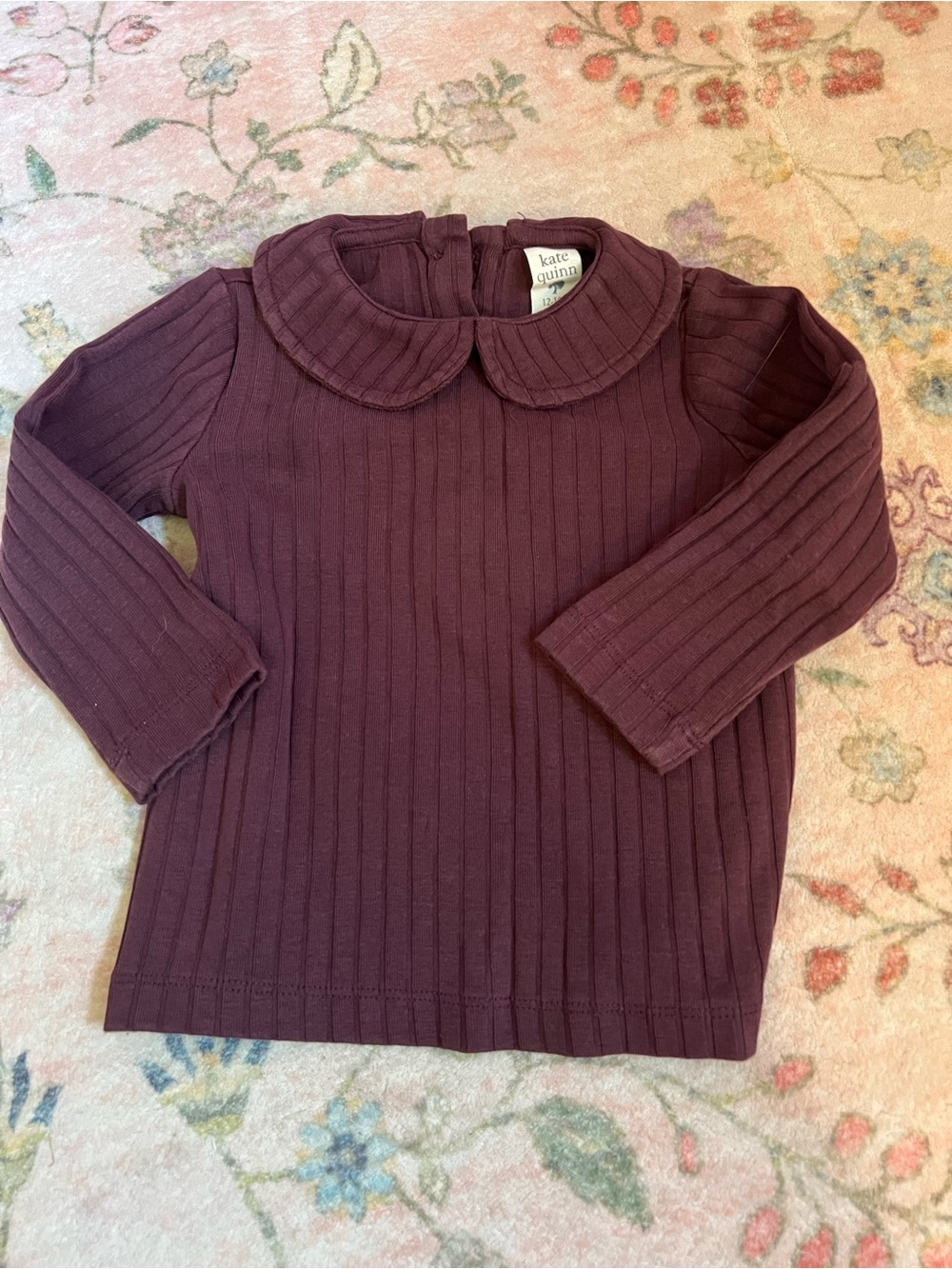 kate quinn Plum Ribbed Long-Sleeve Top with Peter Pan Collar